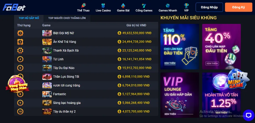 Giao diện đặt cược thể thao trên vn6 win